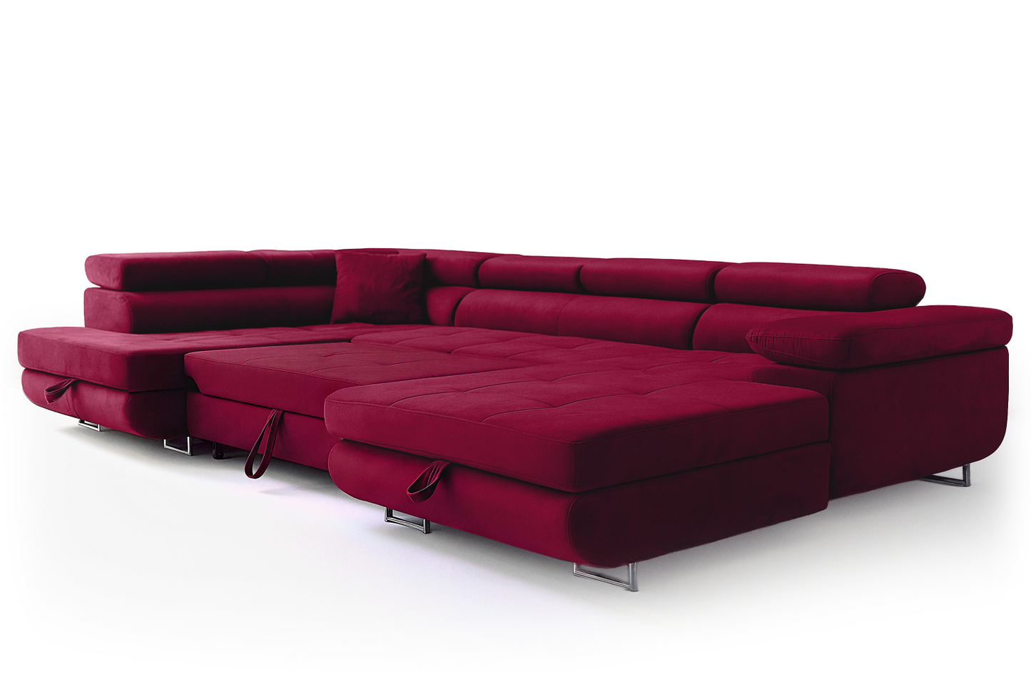 Wohnlandschaft Aller U Monolith XXL-Ecksofa mit Schlaffunktion und zwei Bettkästen in Rot, linke Seite