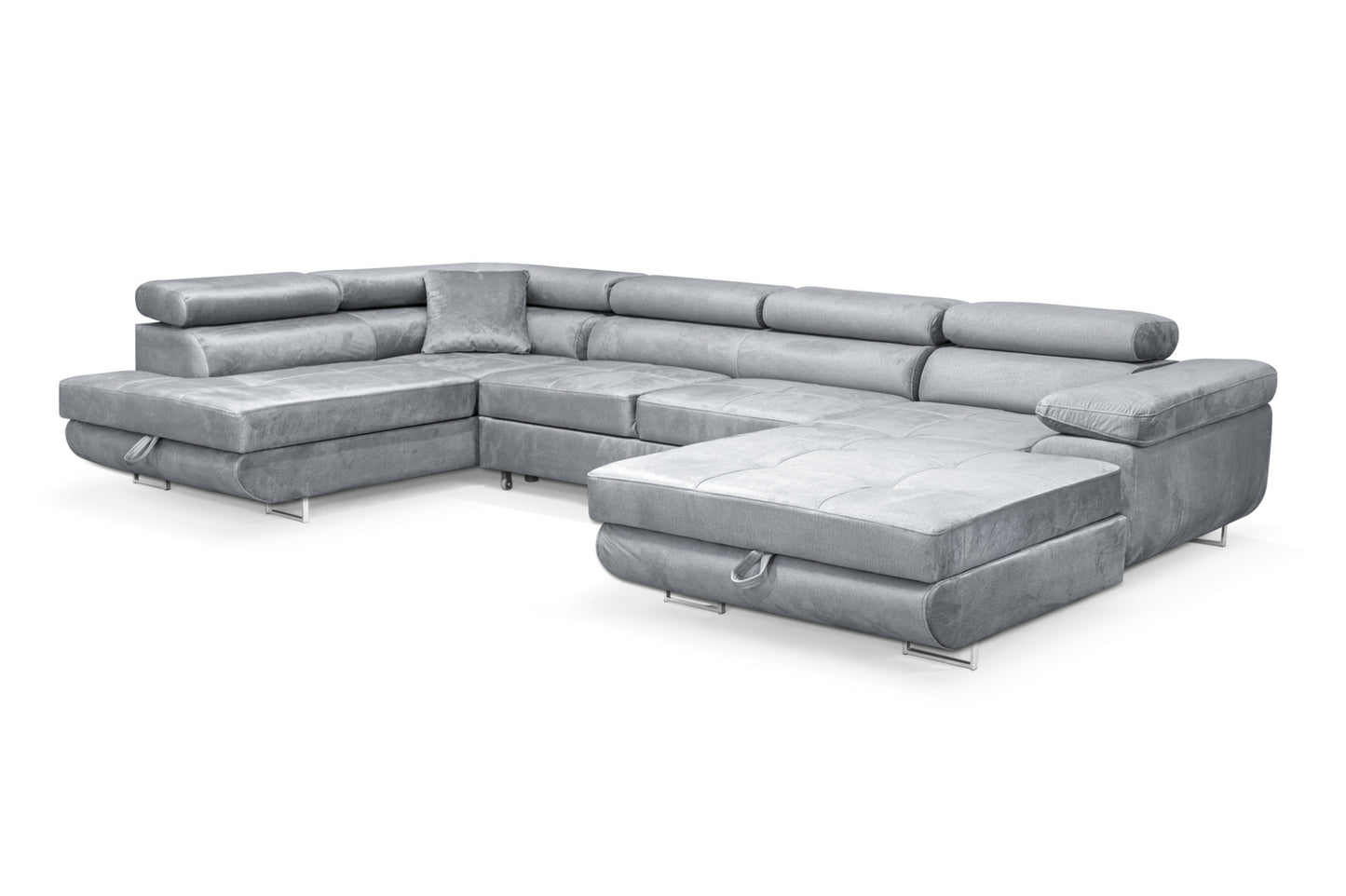 Sofiland Aller XXL U-Form Ecksofa links mit Schlaffunktion, Couchgarnitur mit 2 Bettkästen, Wohnzimmersofa Hellgrau MONOLITH 84, Sofa, Bettsofa, Couch