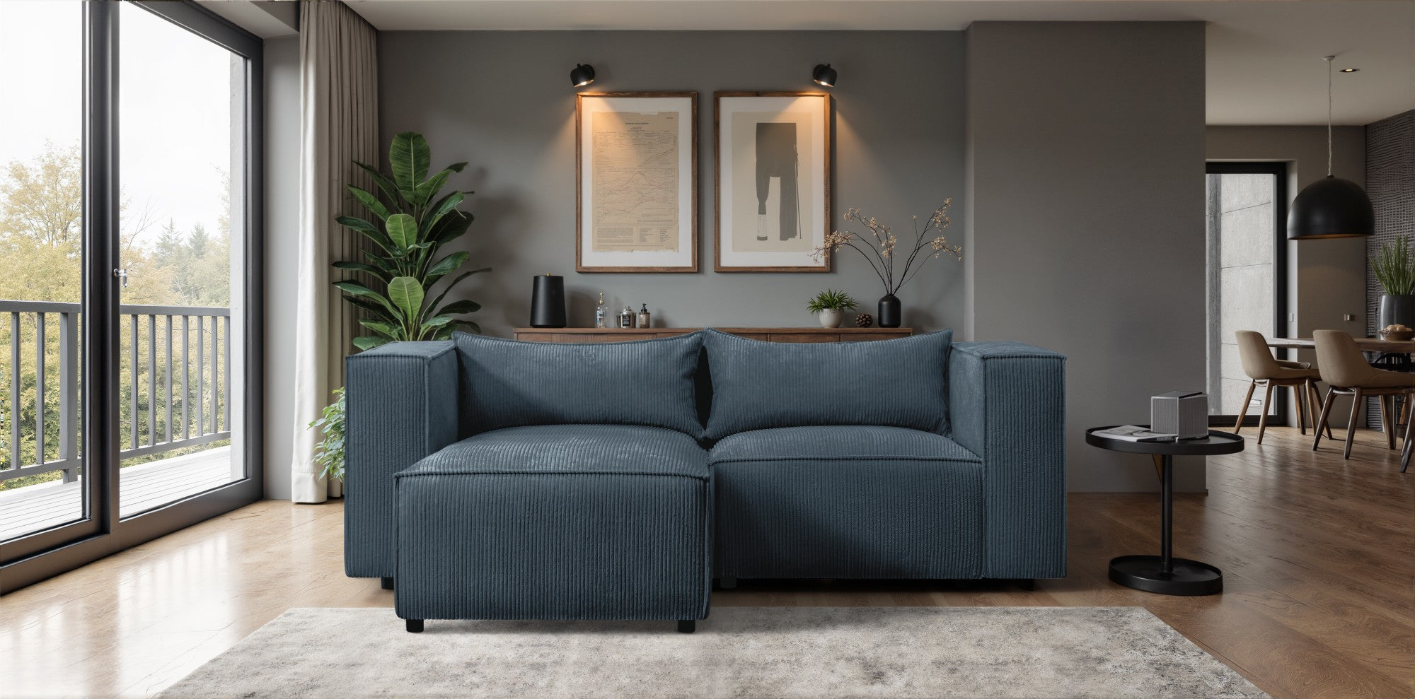 Ecksofa MODULO 210x185 cm Modulsofa Lincoln 77 Blau – Kompaktes Design mit weichem Breitcord-Stoff