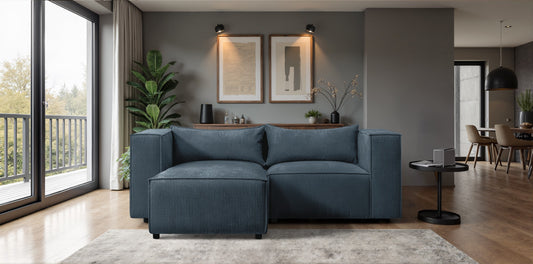 Ecksofa MODULO 210x185 cm Modulsofa Lincoln 77 Blau – Kompaktes Design mit weichem Breitcord-Stoff