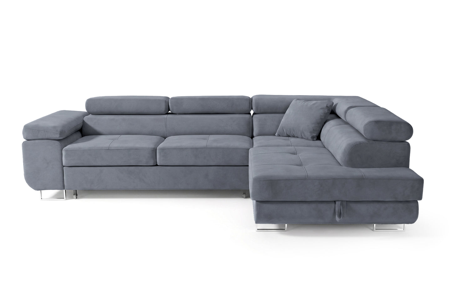 Ecksofa Luca L-Form Grau Stoff Element 23 rechte Ottomane mit Schlaffunktion & Bettkasten