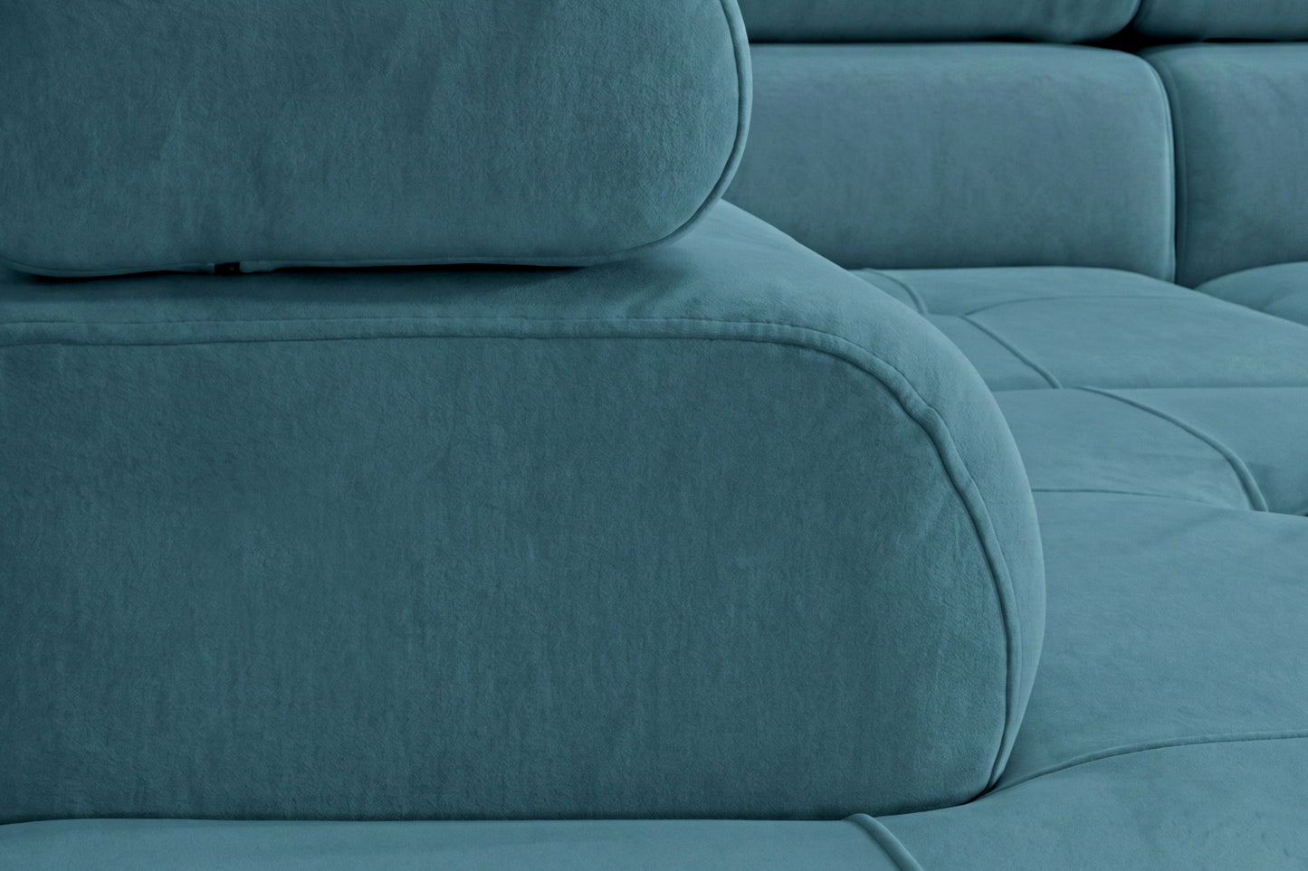 Ecksofa Luca L-Form Türkis Stoff Element 14 Rechte Ottomane mit Schlaffunktion & Bettkasten
