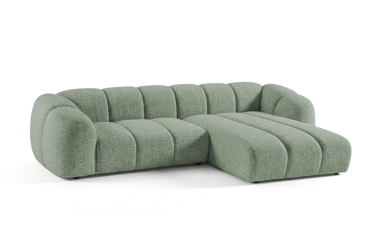 Mali Design Ecksofa 280x150 cm | L-förmiges Sofa in hochwertigem Puente-Strukturstoff | 33 Salbeigrün | Ottomane rechts