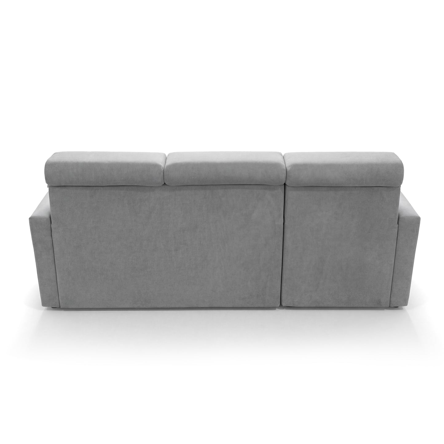 Ecksofa Vega L mit Schlaffunktion & Bettkasten – Samtstoff Best Hellgrau– Zero-Wall Design Wandbündig – L-Form Sofa Freistehend