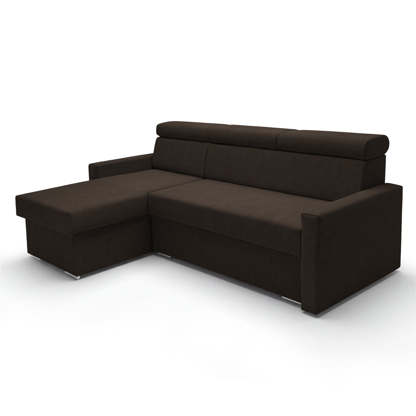 Ecksofa Vega L mit Schlaffunktion & Bettkasten – Samtstoff Best Bronze – Zero-Wall Design Wandbündig – L-Form Sofa Freistehend