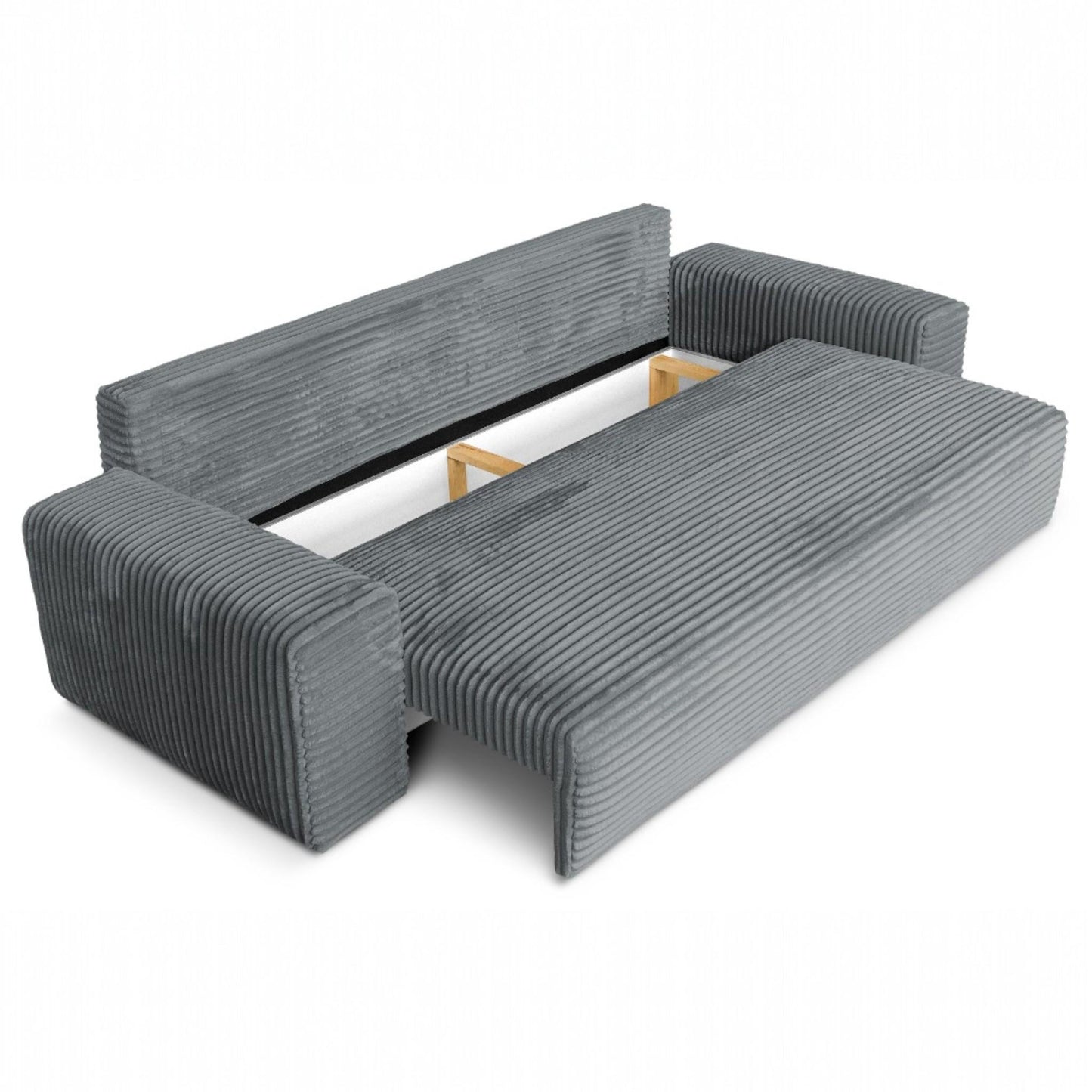 Sofa CORDO von Sofiland - Modernes Schlafsofa mit Bettkasten, Cord-Sofa 265x105 cm, Grau