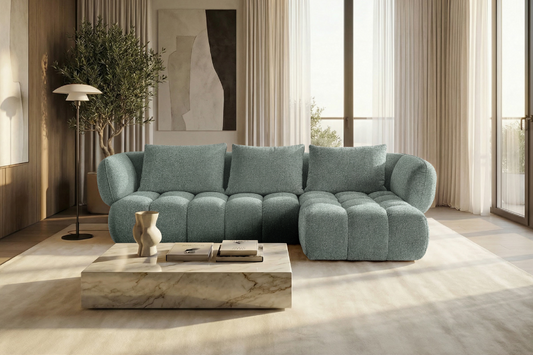 Lounge-Ecksofa SAVIO - Puente 33 Salbeigrün rechts - 250x168 cm - Designersofa HR