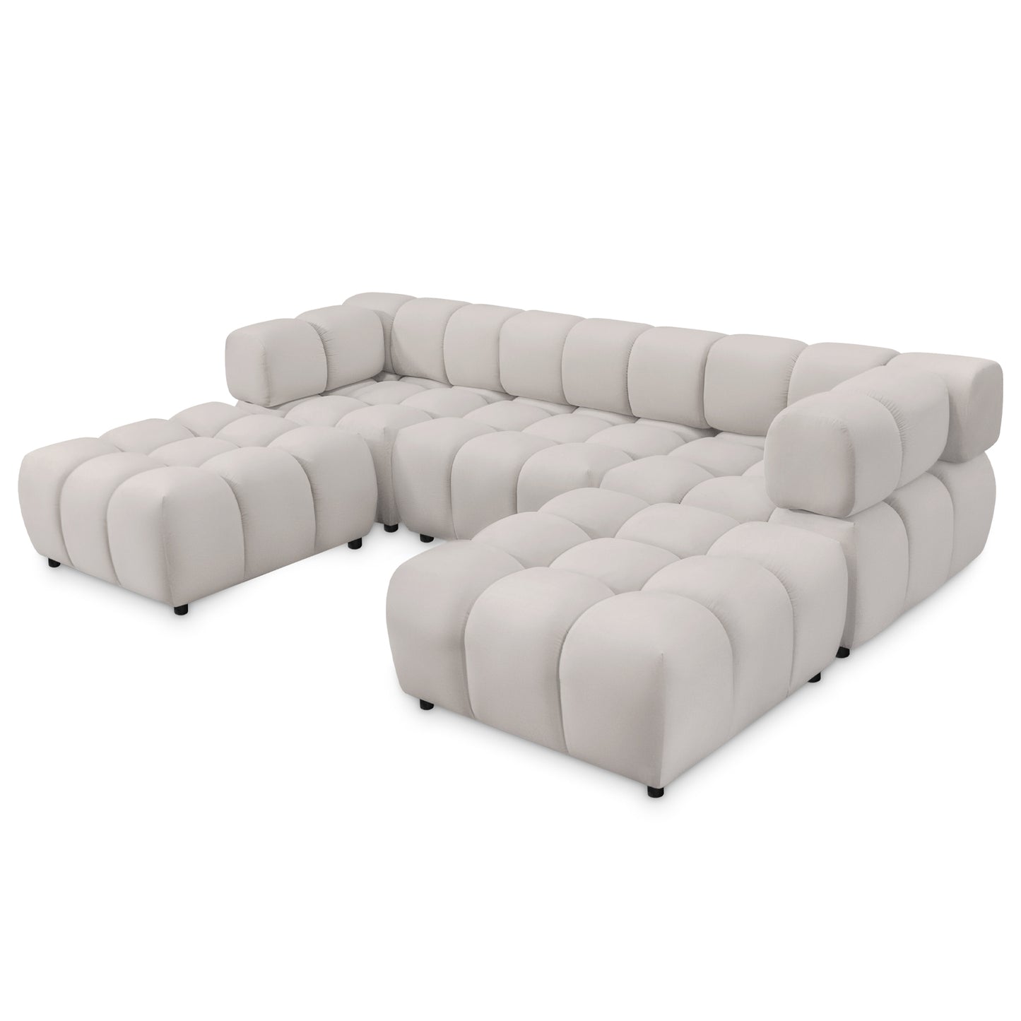 Exklusive Wohnlandschaft Tondo U 192x288 cm – Designer-Sofa Samt Bluvel 03 Hellgrau – Modernes Bubble-Design & HR-Schaum Komfort