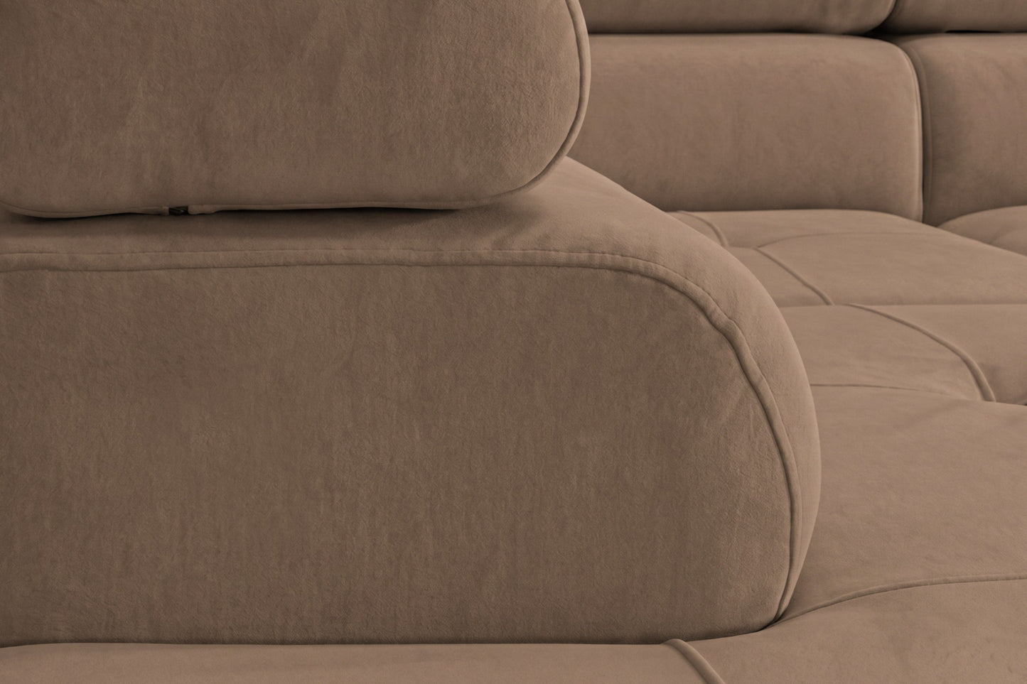 Ecksofa Luca L-Form Braun Stoff Element 05 Linke Ottomane mit Schlaffunktion & Bettkasten