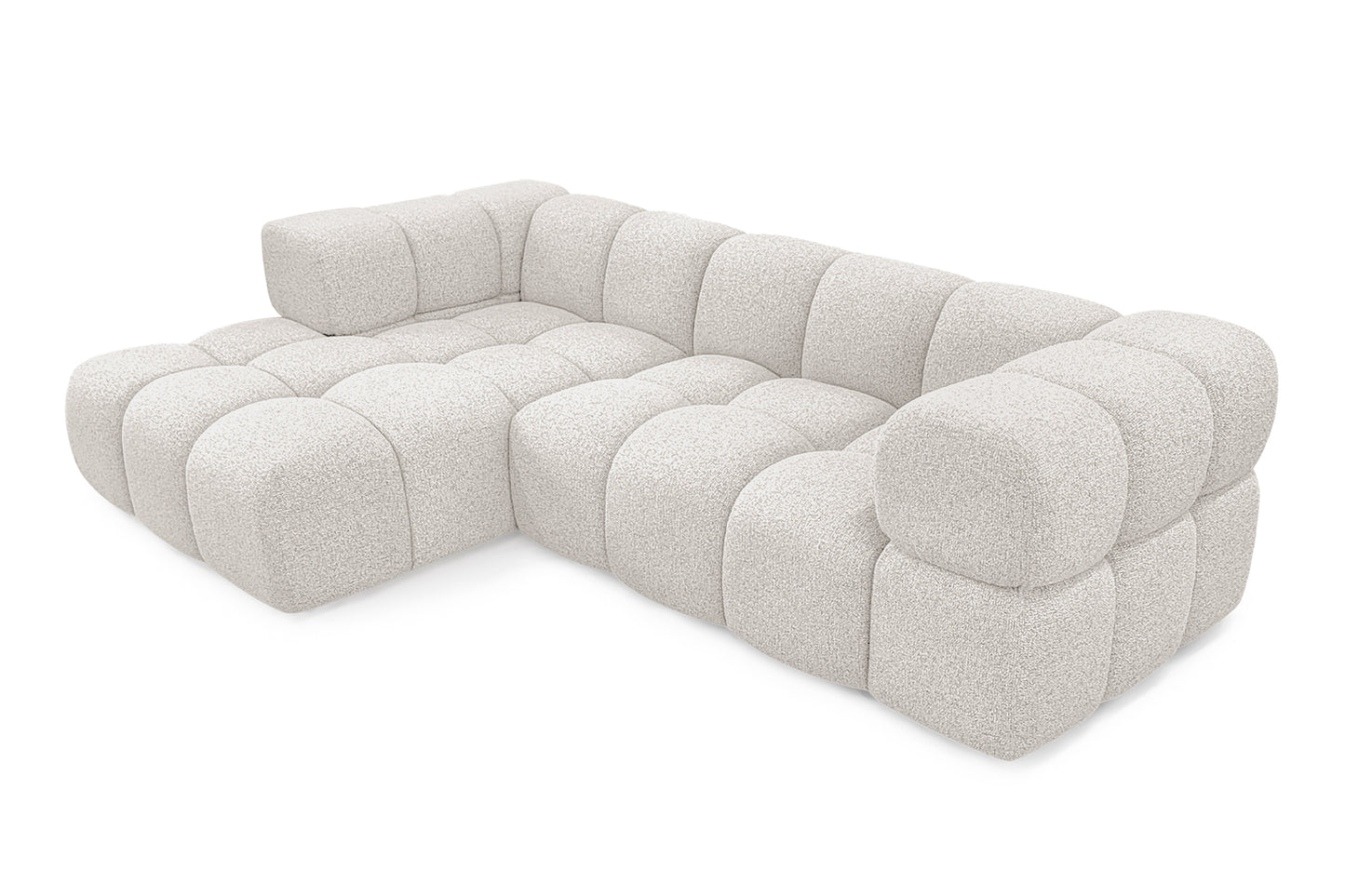 Ecksofa AVERRO 280x150 cm Puente 09 Beigegrau Ottomane links – Modernes Bubble-Sofa mit weichem Chenille-Strukturstoff
