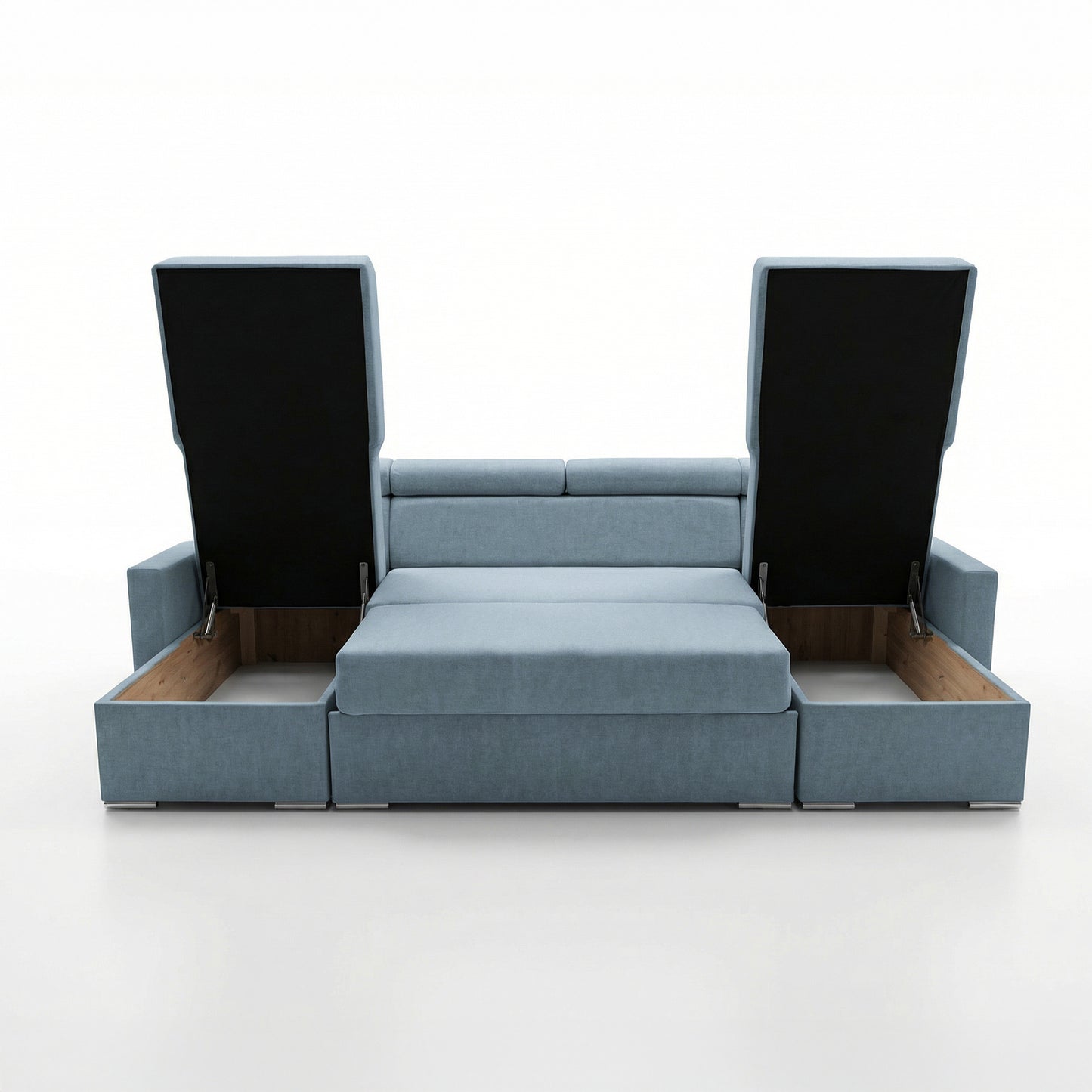 Vega U Wohnlandschaft mit Schlaffunktion und 2 Bettkasten Ecksofa in U-Form Verstellbare Kopfstützen Samt-Stoff Best 305x151 cm (711)
