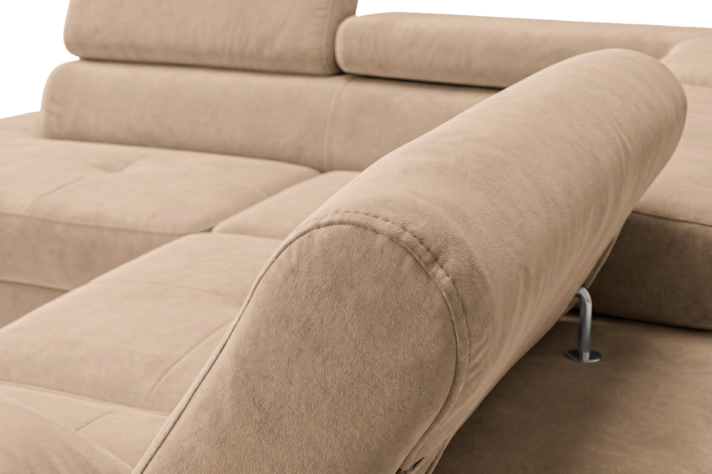 Ecksofa Luca L-Form Beige Stoff Element 06 Rechte Ottomane mit Schlaffunktion & Bettkasten