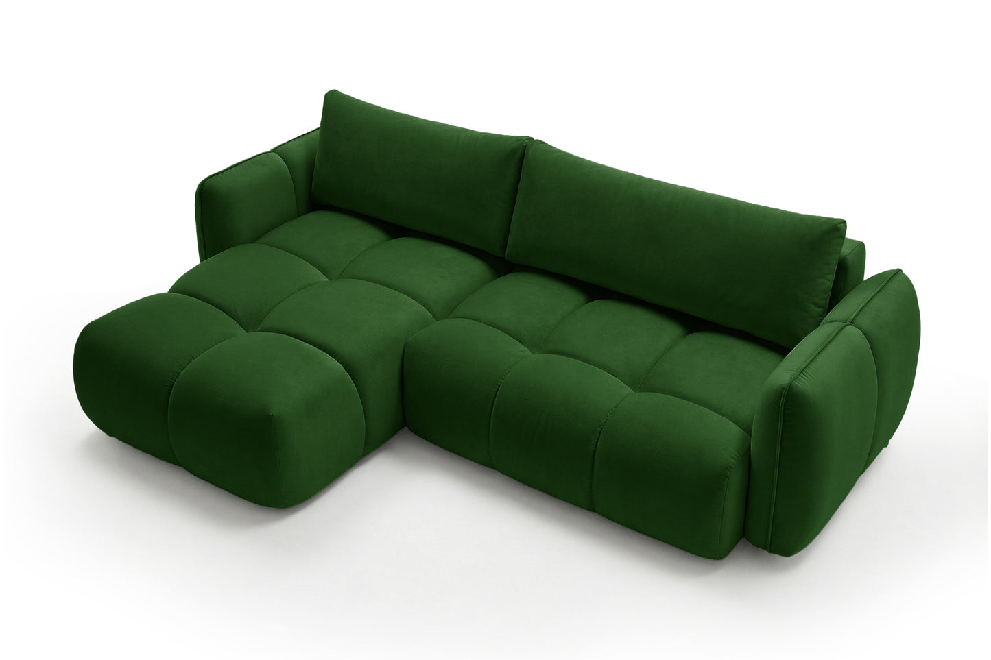 Ecksofa BELVEO mit Schlaffunktion und Bettkasten L-Form Ausrichtung links Stoff Bluvel 78 Grün