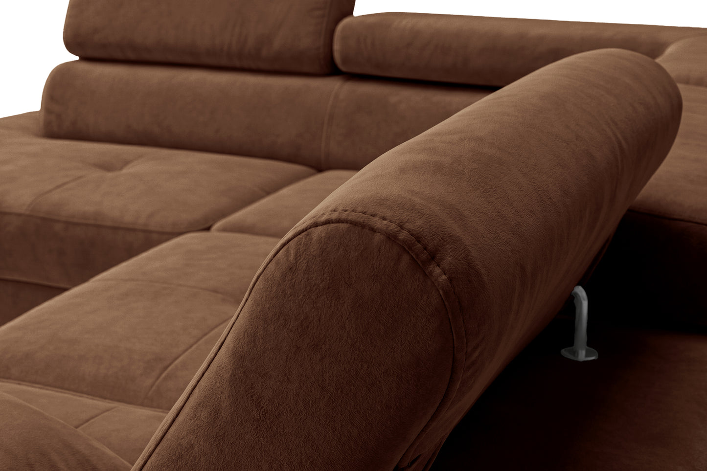 Ecksofa Luca L-Form Dunkelbraun Stoff Element 25 Rechte Ottomane mit Schlaffunktion & Bettkasten