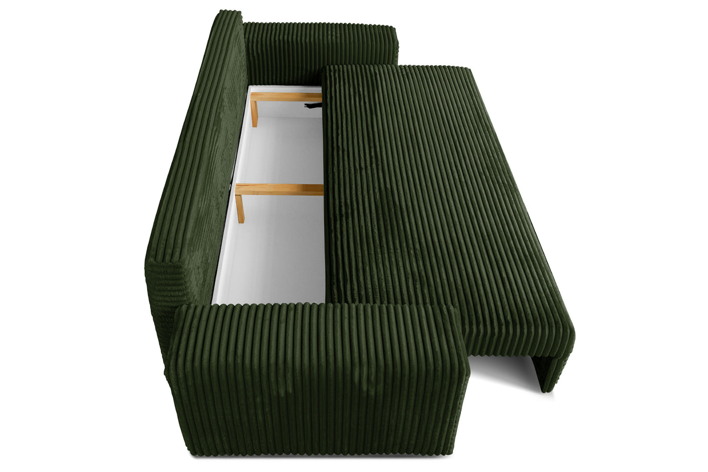 Sofa CORDO by Sofiland - Schlafsofa mit Bettkasten, Cord-Sofa 265x105 cm, Dunkelgrün 39