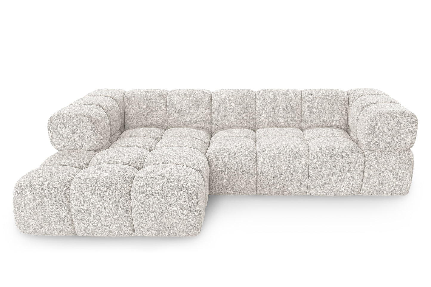 Ecksofa AVERRO 280x150 cm Puente 09 Beigegrau Ottomane links – Modernes Bubble-Sofa mit weichem Chenille-Strukturstoff