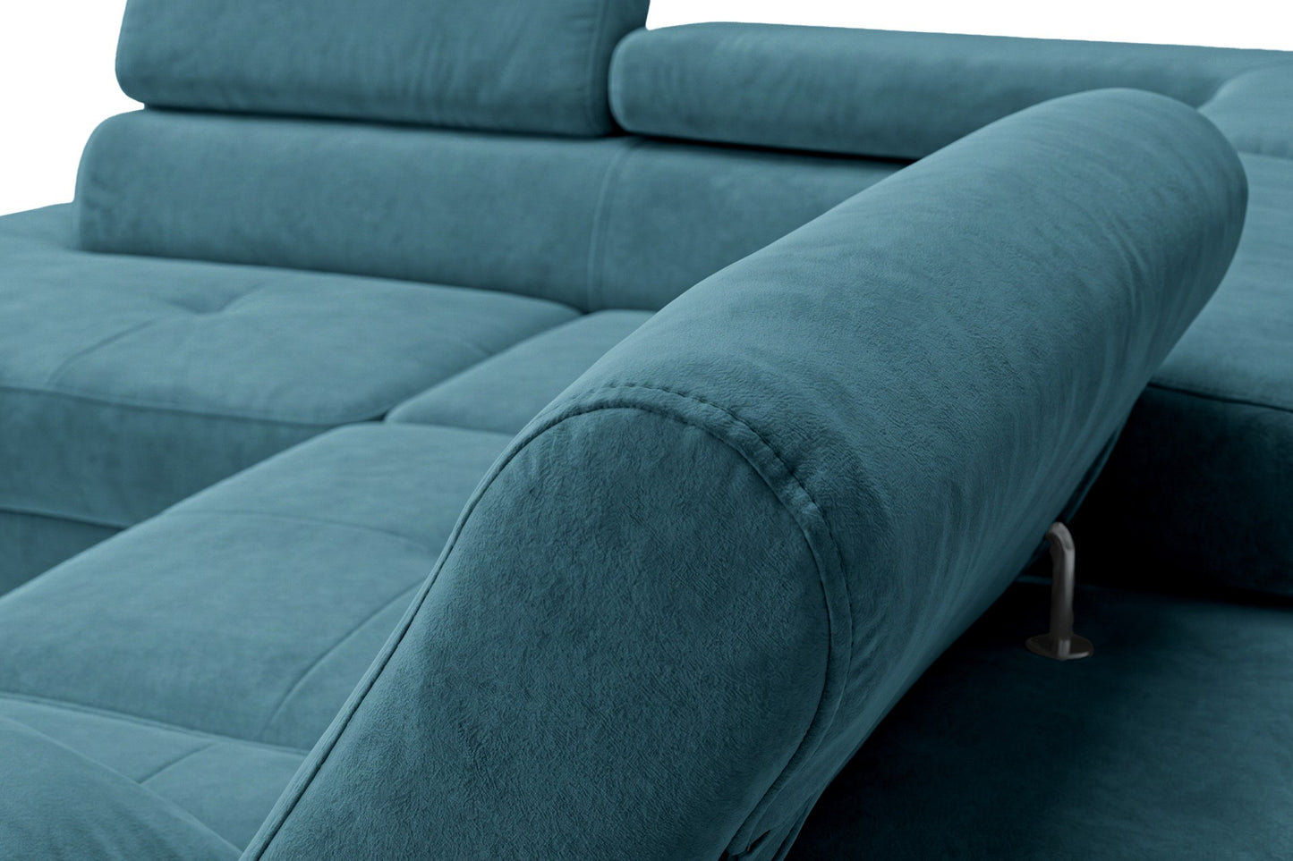 Ecksofa Luca L-Form Türkis Stoff Element 14 Links Ottomane mit Schlaffunktion & Bettkasten