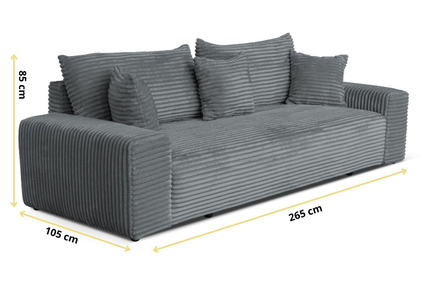 Sofa CORDO von Sofiland - Modernes Schlafsofa mit Bettkasten, Cord-Sofa 265x105 cm, Grau
