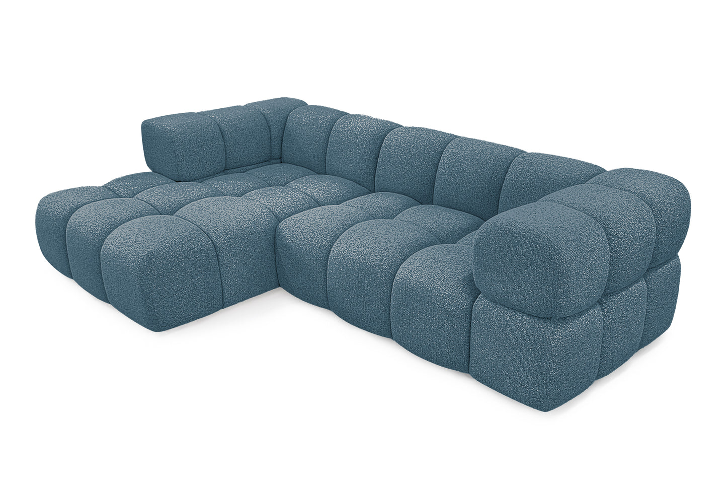 Ecksofa AVERRO 280x150 cm Puente 39 Petrolblau Ottomane Links – Modernes Bubble-Sofa mit weichem Chenille-Strukturstoff