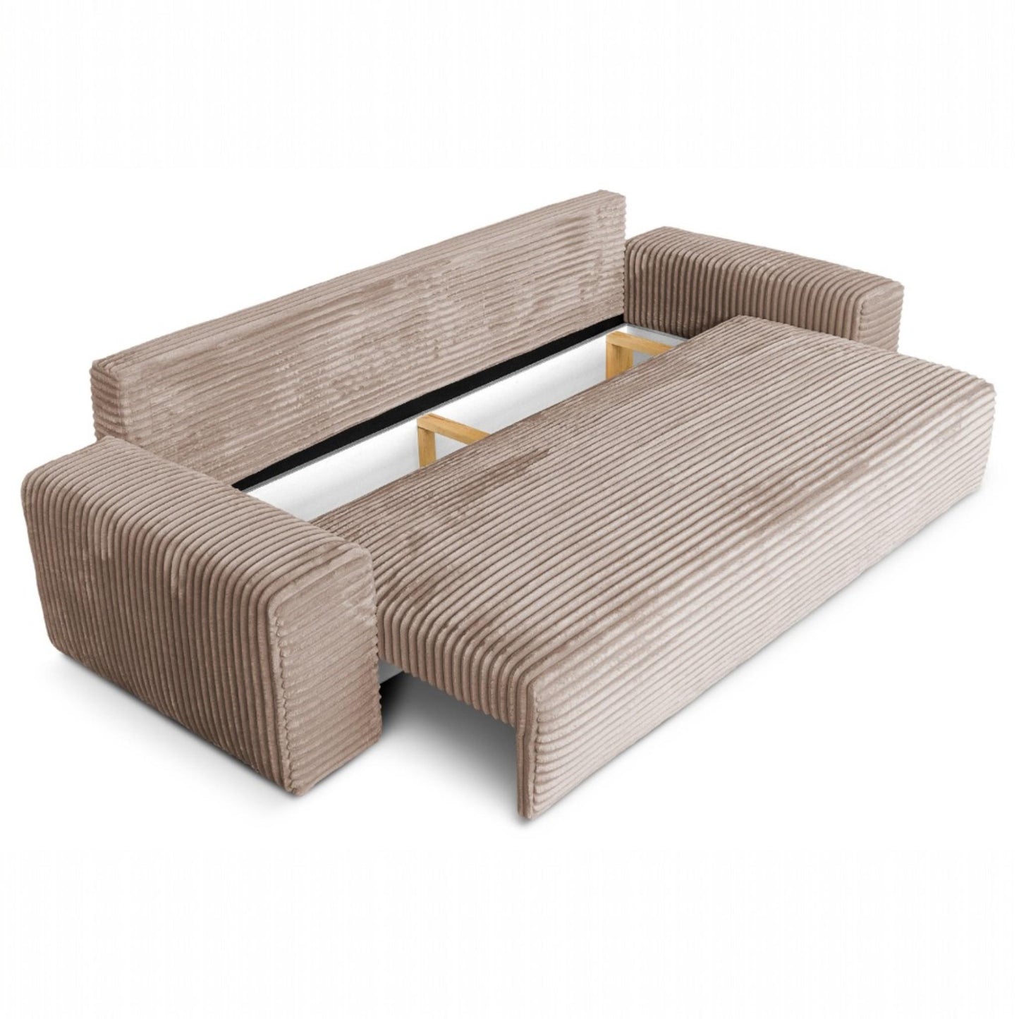 3-Sitzer Schlafsofa 265 × 105 cm mit Bettkasten, Stoff Streichgewebe braun, Cordo