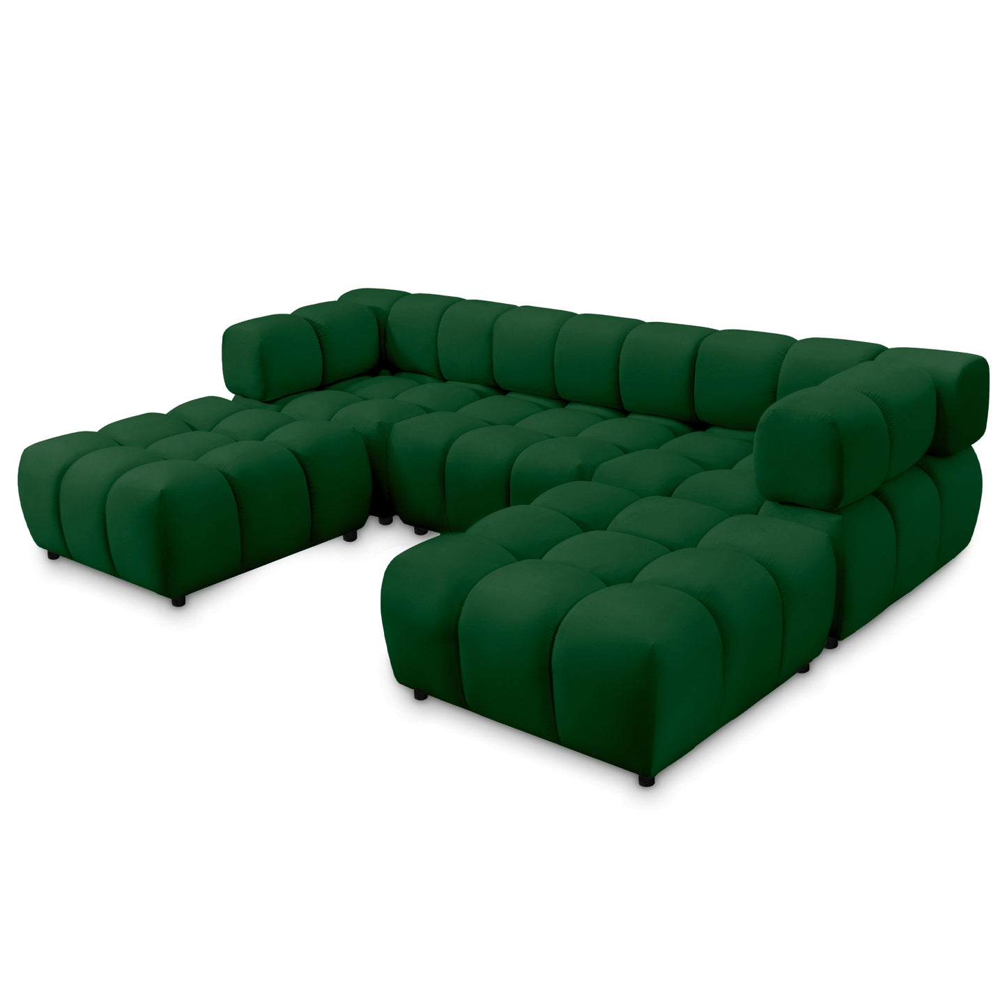 Exklusive Wohnlandschaft Tondo U 192x288 cm – Designer-Sofa Samt Bluvel 78 Dunkelgrün – Modernes Bubble-Design & HR-Schaum Komfort