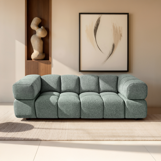 3-Sitzer-Designsofa TONDO PUENTE 33 – Strukturstoff in Bouclé-Optik – gewelltes Design – Mint