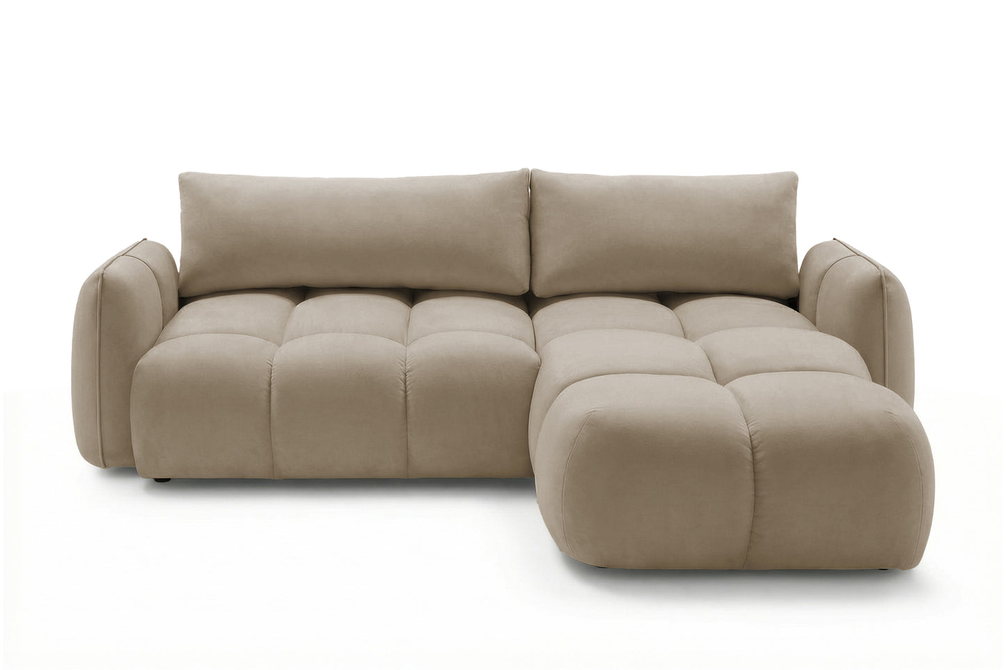 Ecksofa BELVEO mit Schlaffunktion und Bettkasten L-Form Ausrichtung Rechts Stoff Bluvel 28 Dunkelbeige