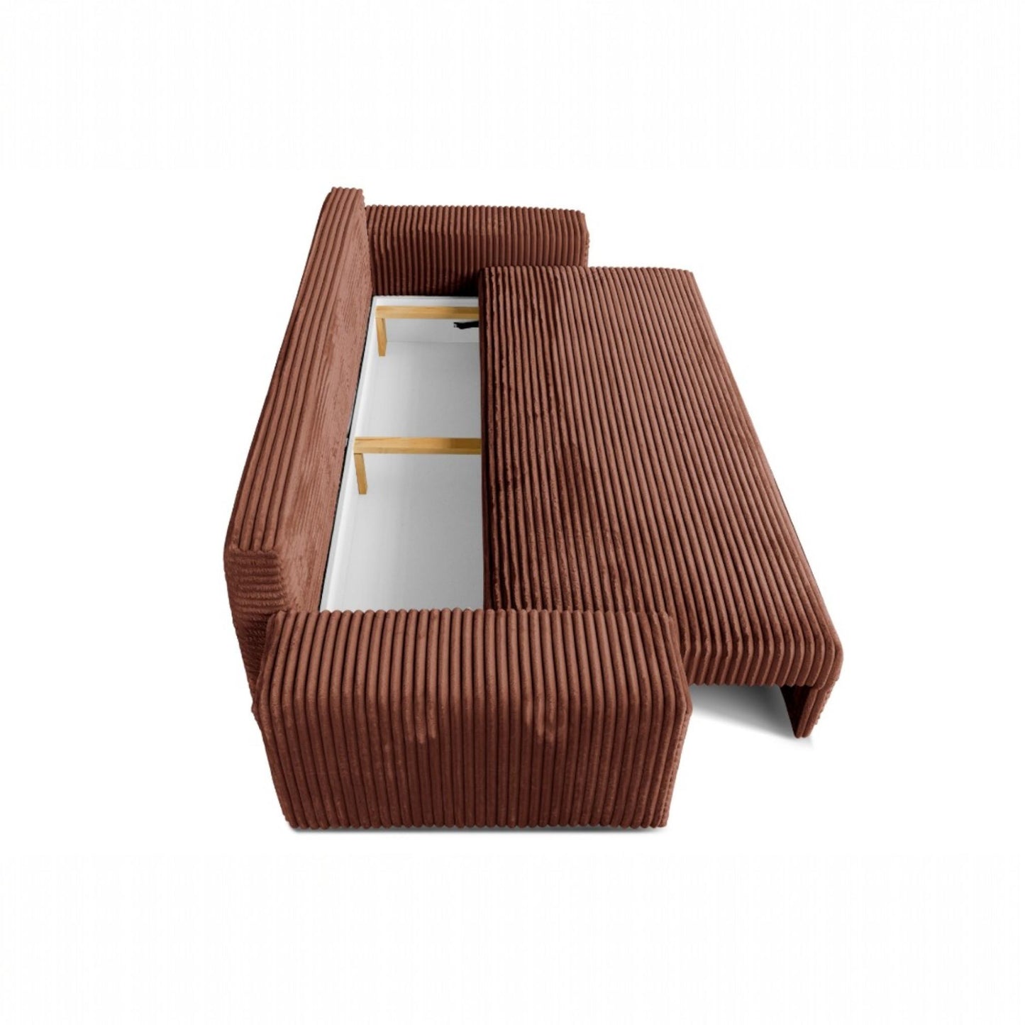 3-Sitzer-Schlafsofa 265 × 105 cm, Ziegelrot, mit Stauraum, Stoff: Cord – Cordo