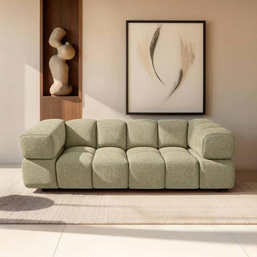 Design-Sofa 3-Sitzer TONDO PUENTE 41 – Strukturstoff in Bouclé-Optik – Wellenförmiges Design – Gelb