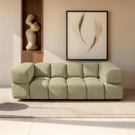 Design-Sofa 3-Sitzer TONDO PUENTE 41 – Strukturstoff in Bouclé-Optik – Wellenförmiges Design – Gelb