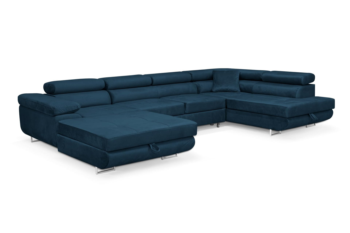 Wohnlandschaft Aller Moon U XXL-Ecksofa mit Schlaffunktion und zwei Bettkästen. (Dunkelblau, Rechts)