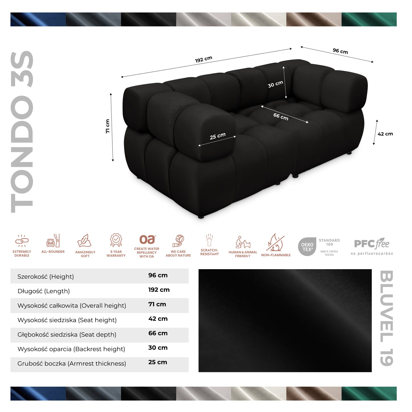 Sofa Tondo 3-Sitzer-Bluvel 19 schwarz