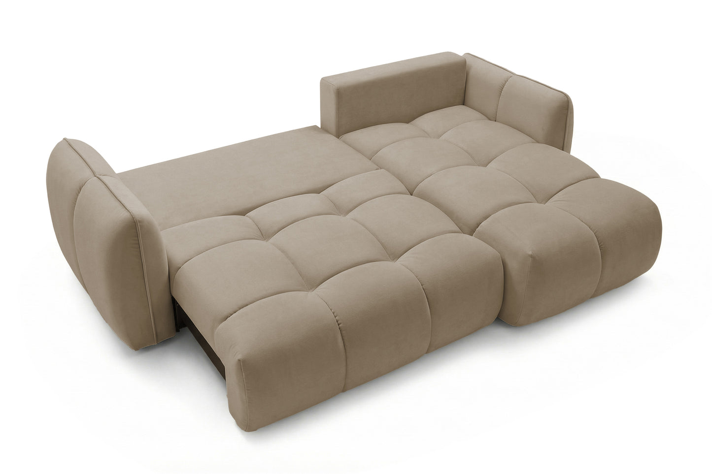 Ecksofa BELVEO mit Schlaffunktion und Bettkasten L-Form Ausrichtung Rechts Stoff Bluvel 28 Dunkelbeige