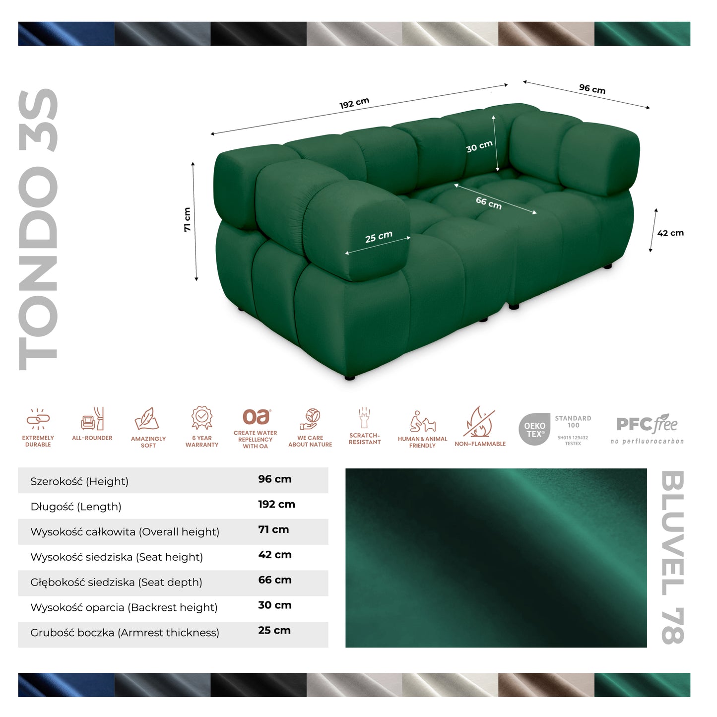 Sofa Tondo 3-Sitzer – Bluvel 78 Grün