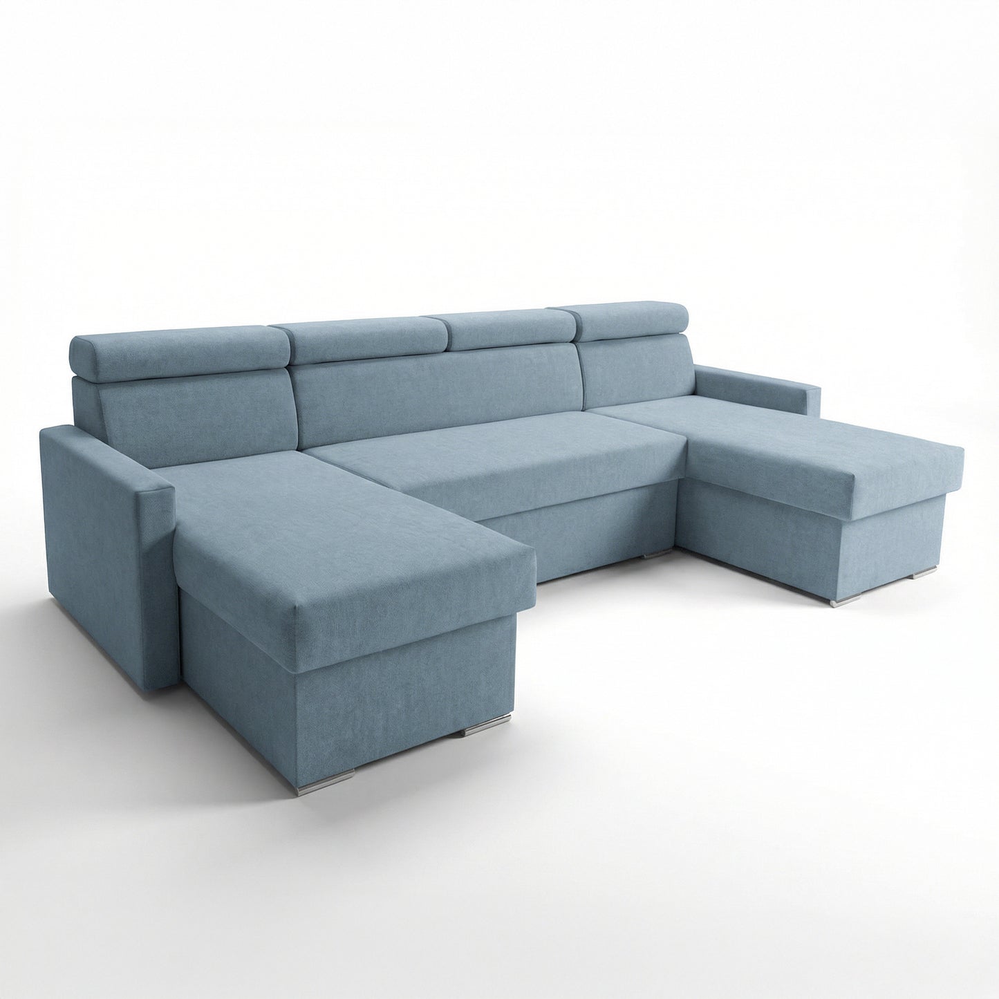 Vega U Wohnlandschaft mit Schlaffunktion und 2 Bettkasten Ecksofa in U-Form Verstellbare Kopfstützen Samt-Stoff Best 305x151 cm (711)