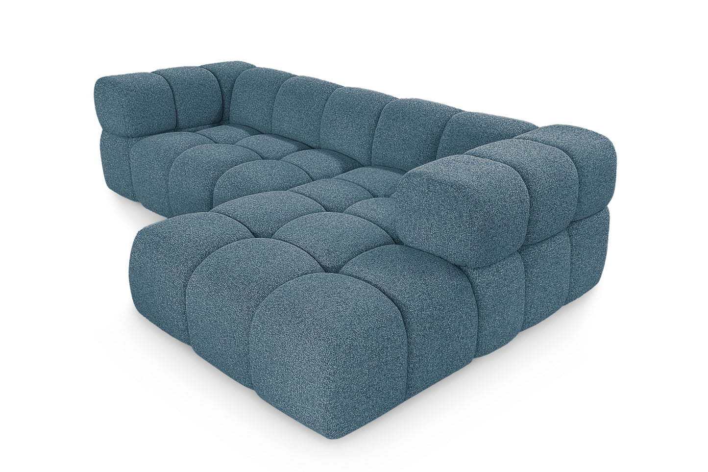 Ecksofa AVERRO 280x150 cm Puente 39 Petrolblau Ottomane RECHTS – Modernes Bubble-Sofa mit weichem Chenille-Strukturstoff