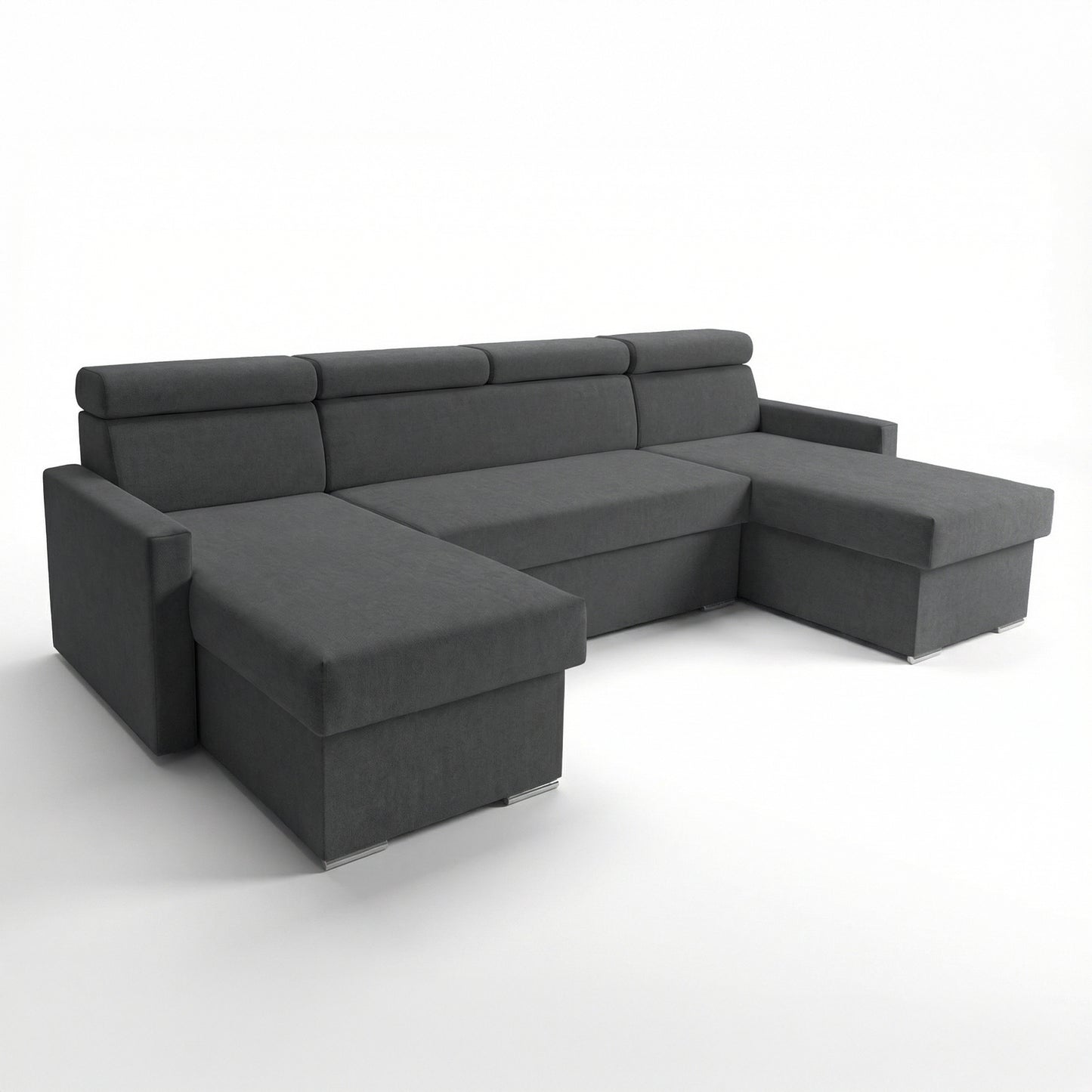 Vega U Wohnlandschaft mit Schlaffunktion und 2 Bettkasten Ecksofa in U-Form Verstellbare Kopfstützen Samt-Stoff Best 305x151 cm (Graphit)