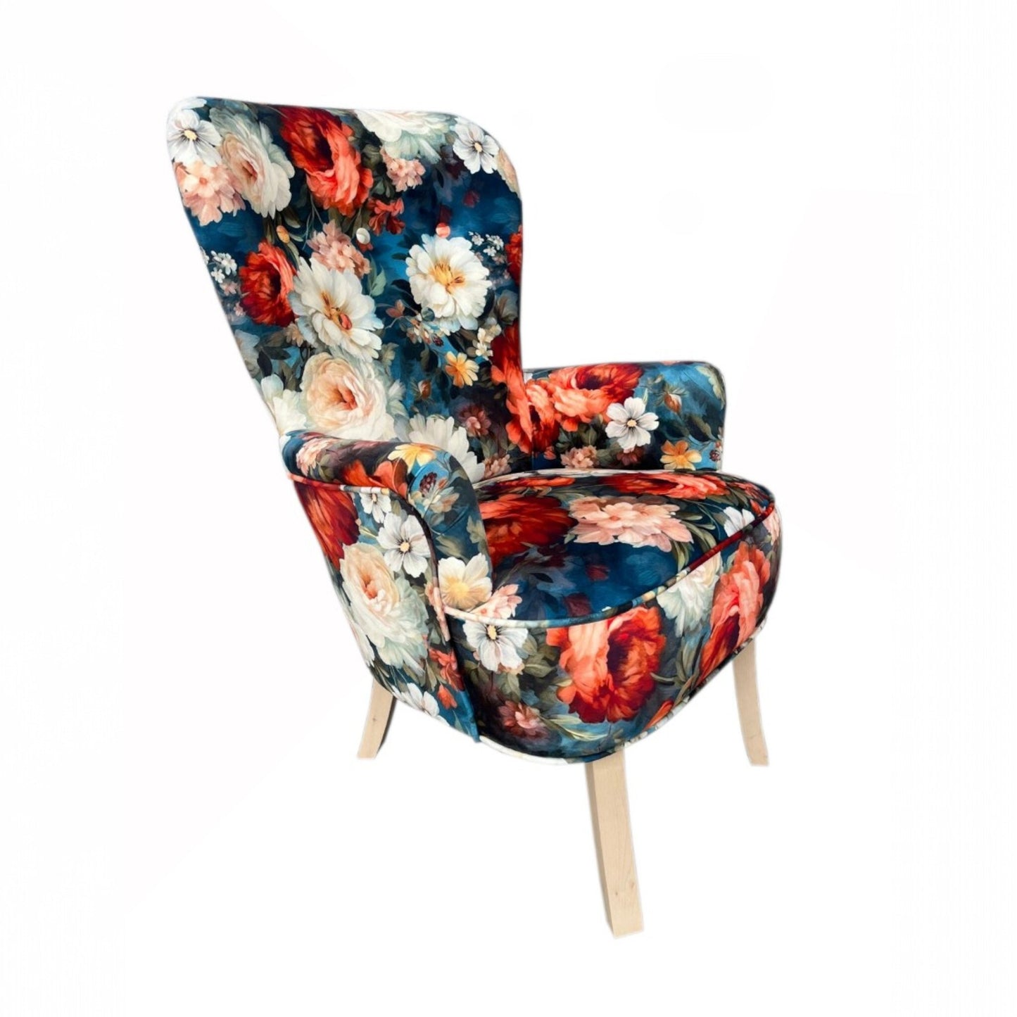 Sofiland Gardens Secrets Ohrensessel Blumenmuster Jacquard-Stoff - Buche