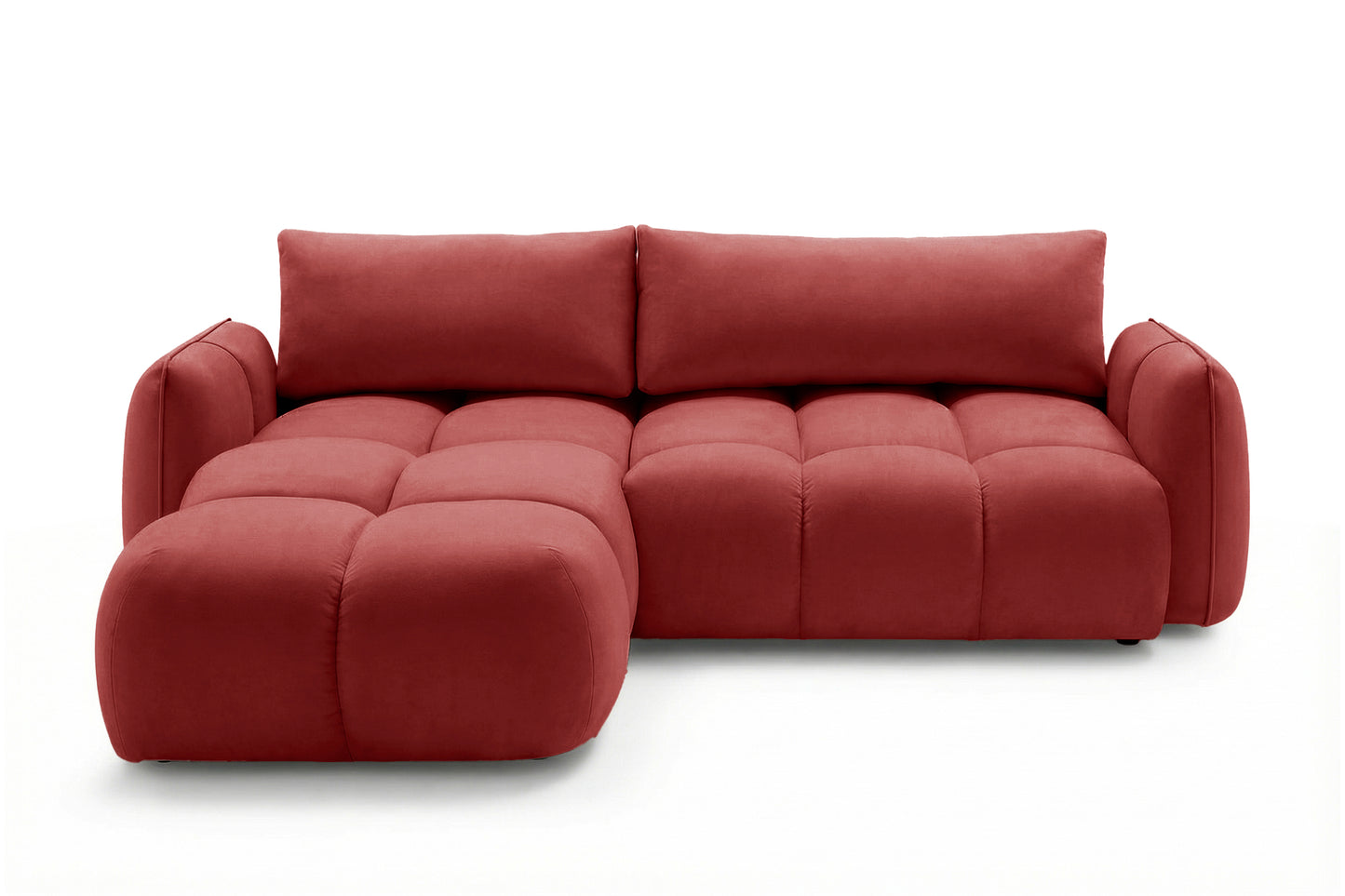 Ecksofa BELVEO mit Schlaffunktion und Bettkasten L-Form Ausrichtung Links Stoff Bluvel 59 Rot