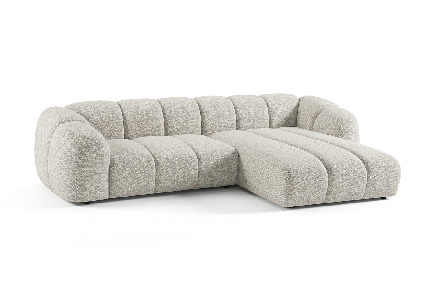 Mali Design Ecksofa 280x150 cm | L-förmige Couch in Premium Puente-Strukturstoff |09 Beigegrau Ottoman rechts