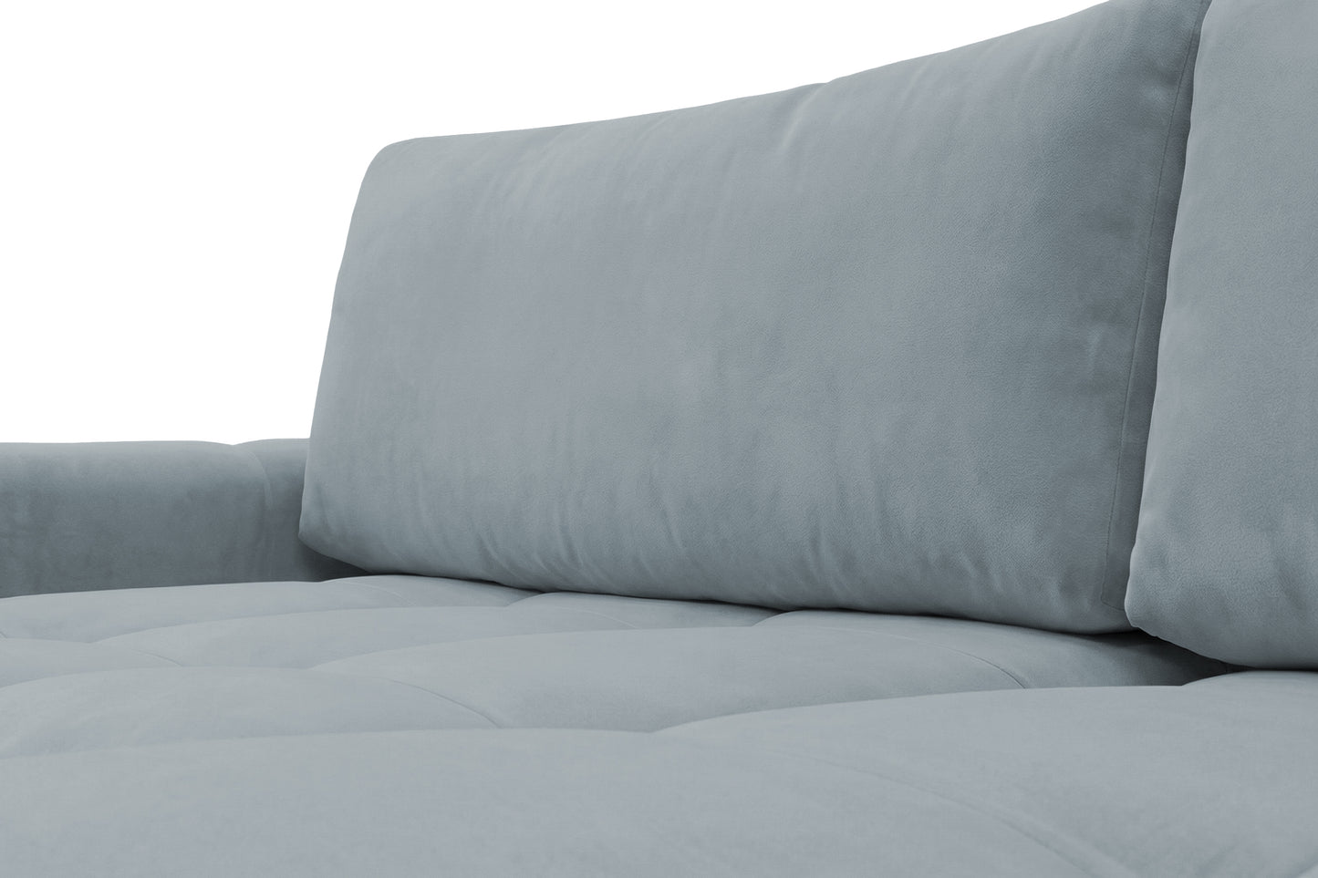 Ecksofa BELVEO mit Schlaffunktion und Bettkasten L-Form Ausrichtung Rechts Stoff Bluvel 06 Graublau