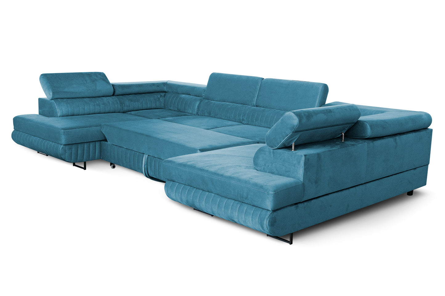 Großes U-förmiges Schlafsofa mit Bettkasten und Agmamito Element Bezug, Türkis Magnum U Sofiland