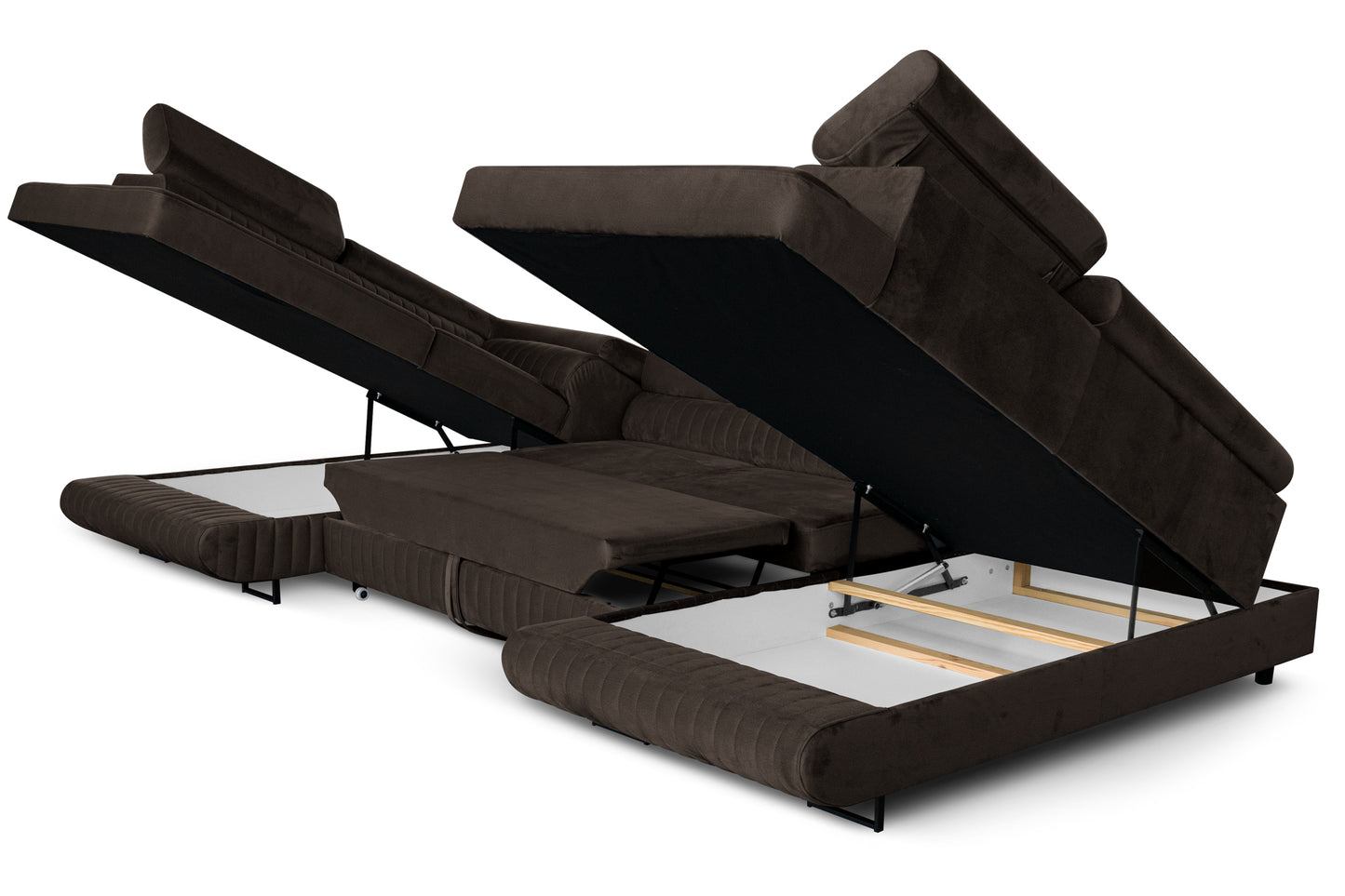 Großes U-förmiges Schlafsofa mit Bettkasten & Agmamito Element Bezug, Dunkelbraun Magnum U Sofiland