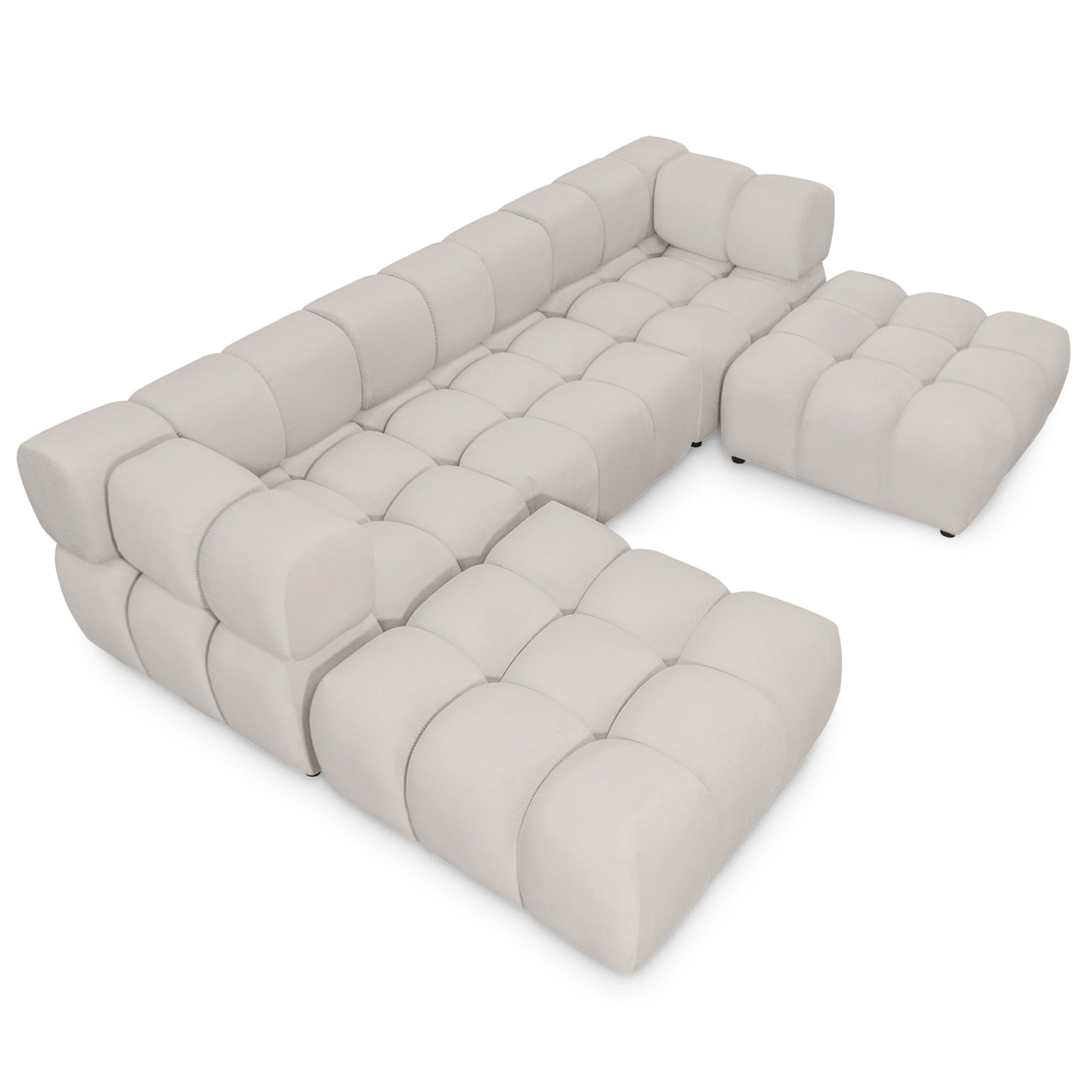 Exklusive Wohnlandschaft Tondo U 192x288 cm – Designer-Sofa Samt Bluvel 03 Hellgrau – Modernes Bubble-Design & HR-Schaum Komfort