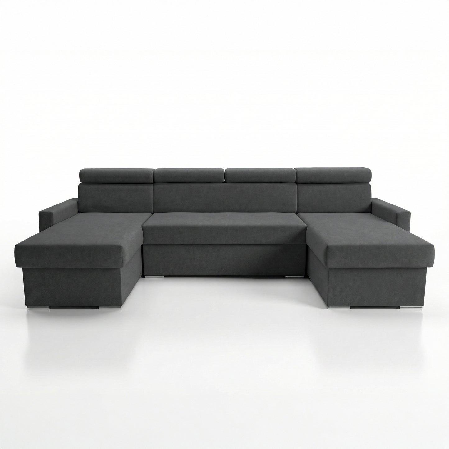 Vega U Wohnlandschaft mit Schlaffunktion und 2 Bettkasten Ecksofa in U-Form Verstellbare Kopfstützen Samt-Stoff Best 305x151 cm (Graphit)