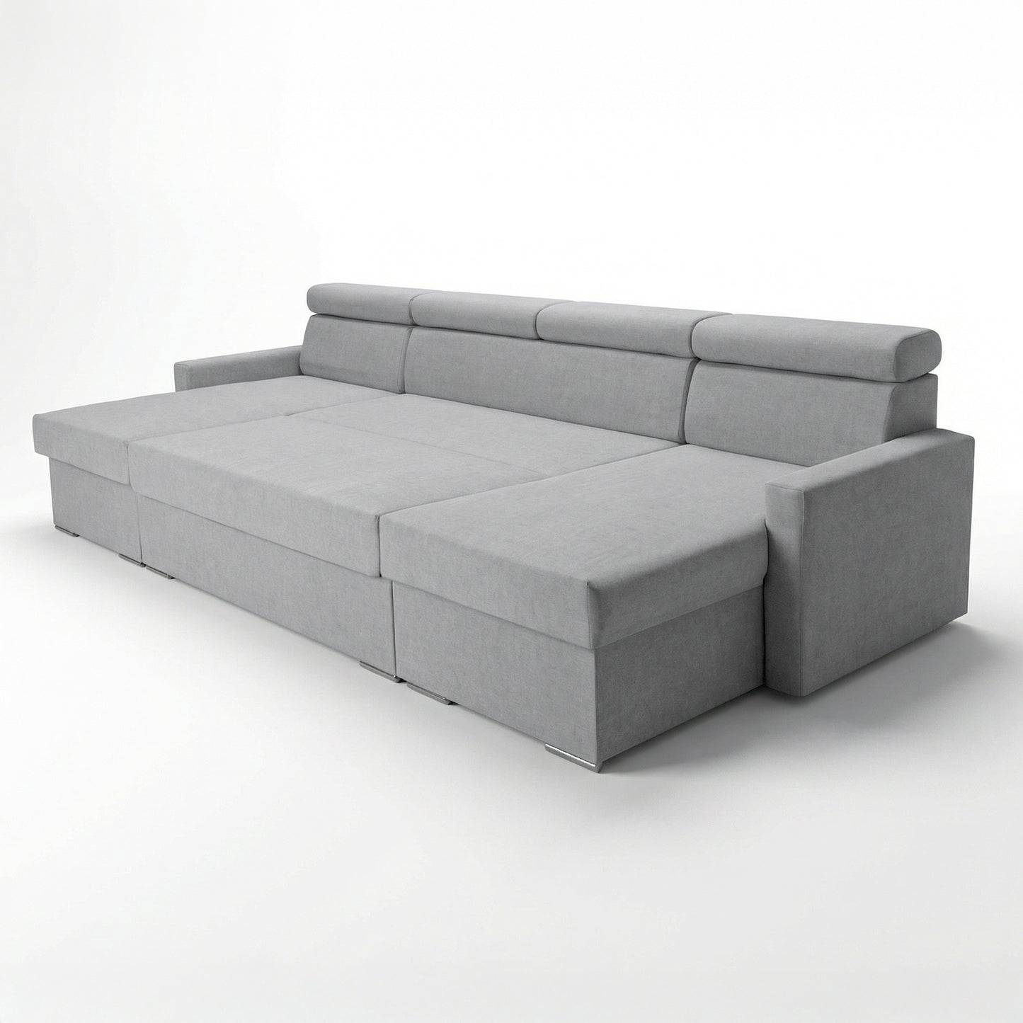 Vega U Wohnlandschaft mit Schlaffunktion und 2 Bettkasten Ecksofa in U-Form Verstellbare Kopfstützen Samt-Stoff Best 305x151 cm (Hellgrau)