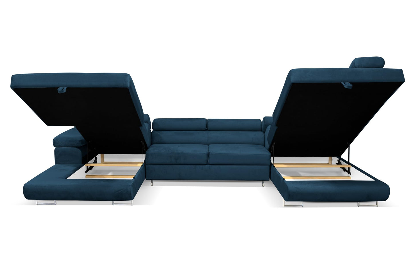 Wohnlandschaft Aller Moon U XXL-Ecksofa mit Schlaffunktion und zwei Bettkästen. (Dunkelblau, Rechts)