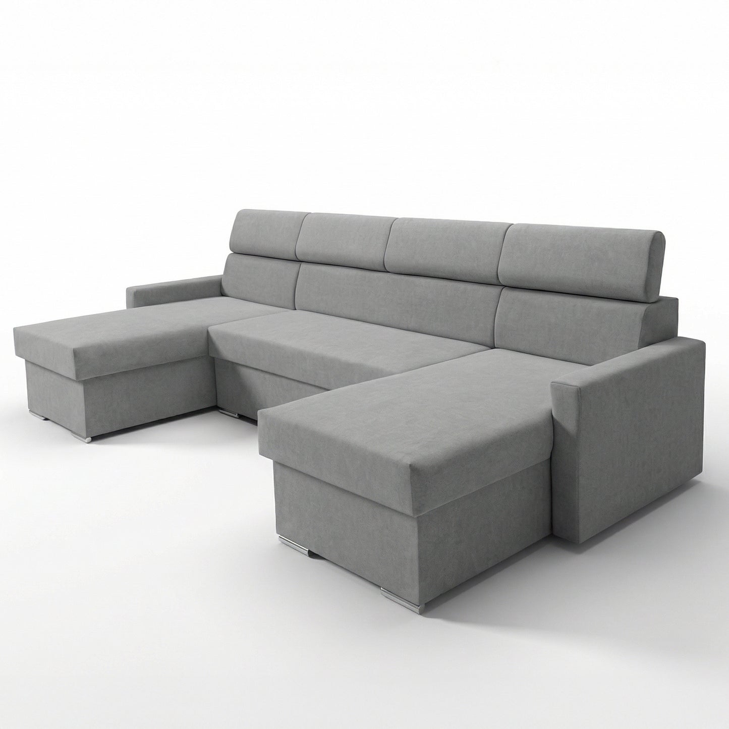 Vega U Ecksofa nach Maß | Breite anpassbar | Schlaffunktion 2 Bettkasten U-Form verstellbare Kopfstützen Samt-Stoff Best 305x151 cm (Stahlfarbe)