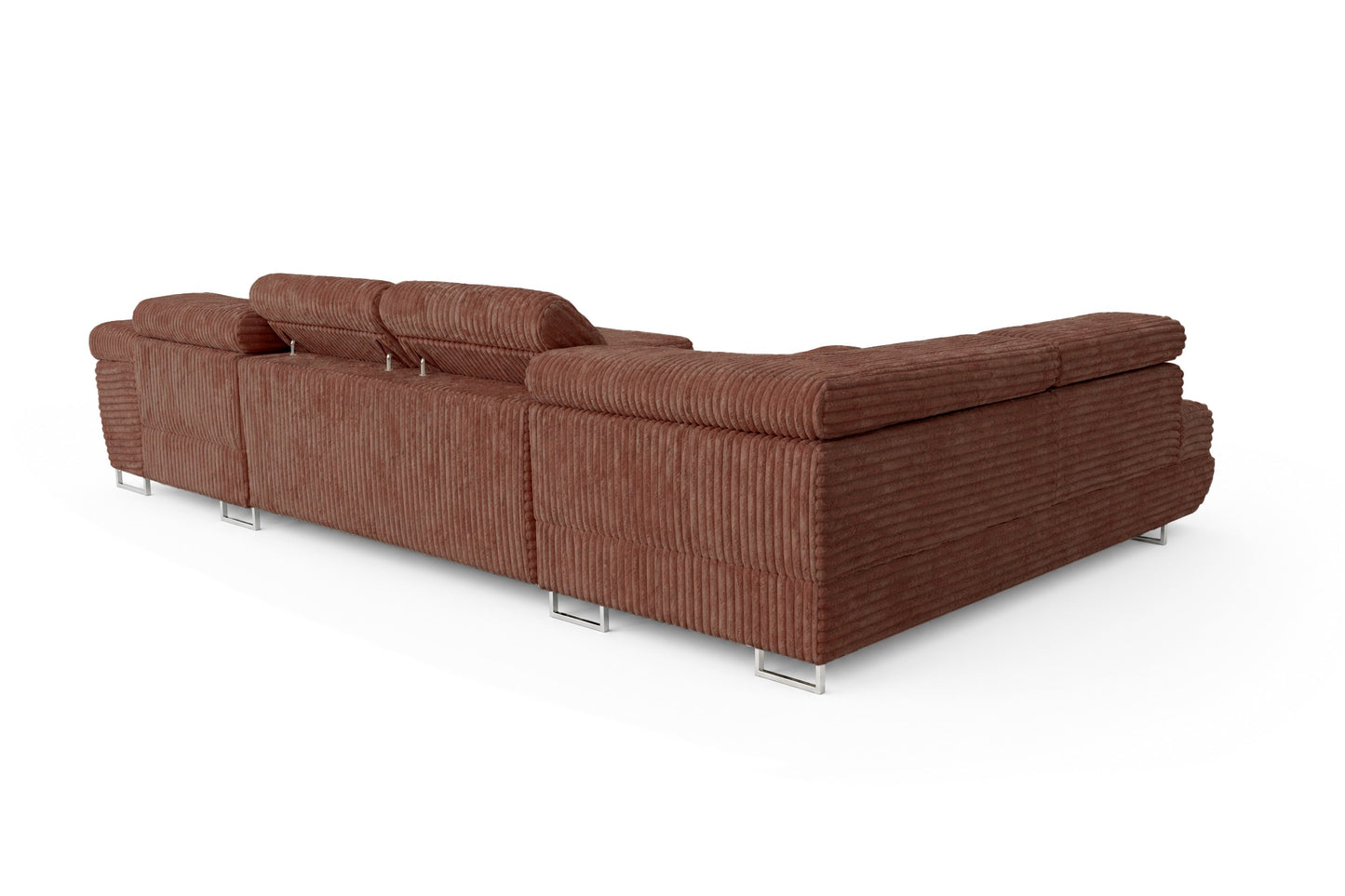 Wohnlandschaft Cordo U XXL U-förmiges Sofa mit Schlaffunktion & 2 Bettkästen – Breitcord Tilia Terrakotta – Ottomane Links