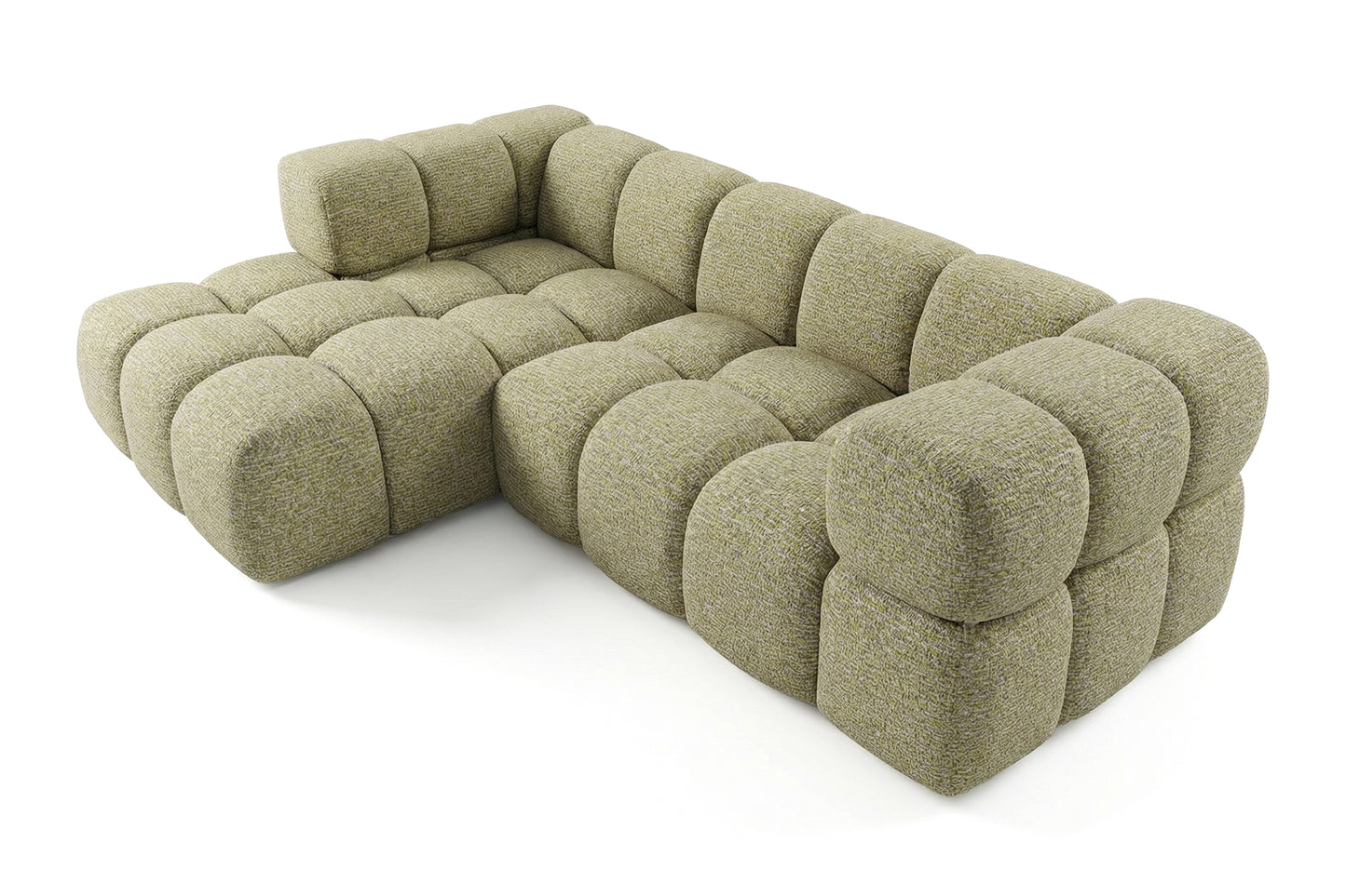 Ecksofa AVERRO 280x150 cm Puente 41 Senfgelb Ottomane Links – Modernes Bubble-Sofa mit weichem Chenille-Strukturstoff